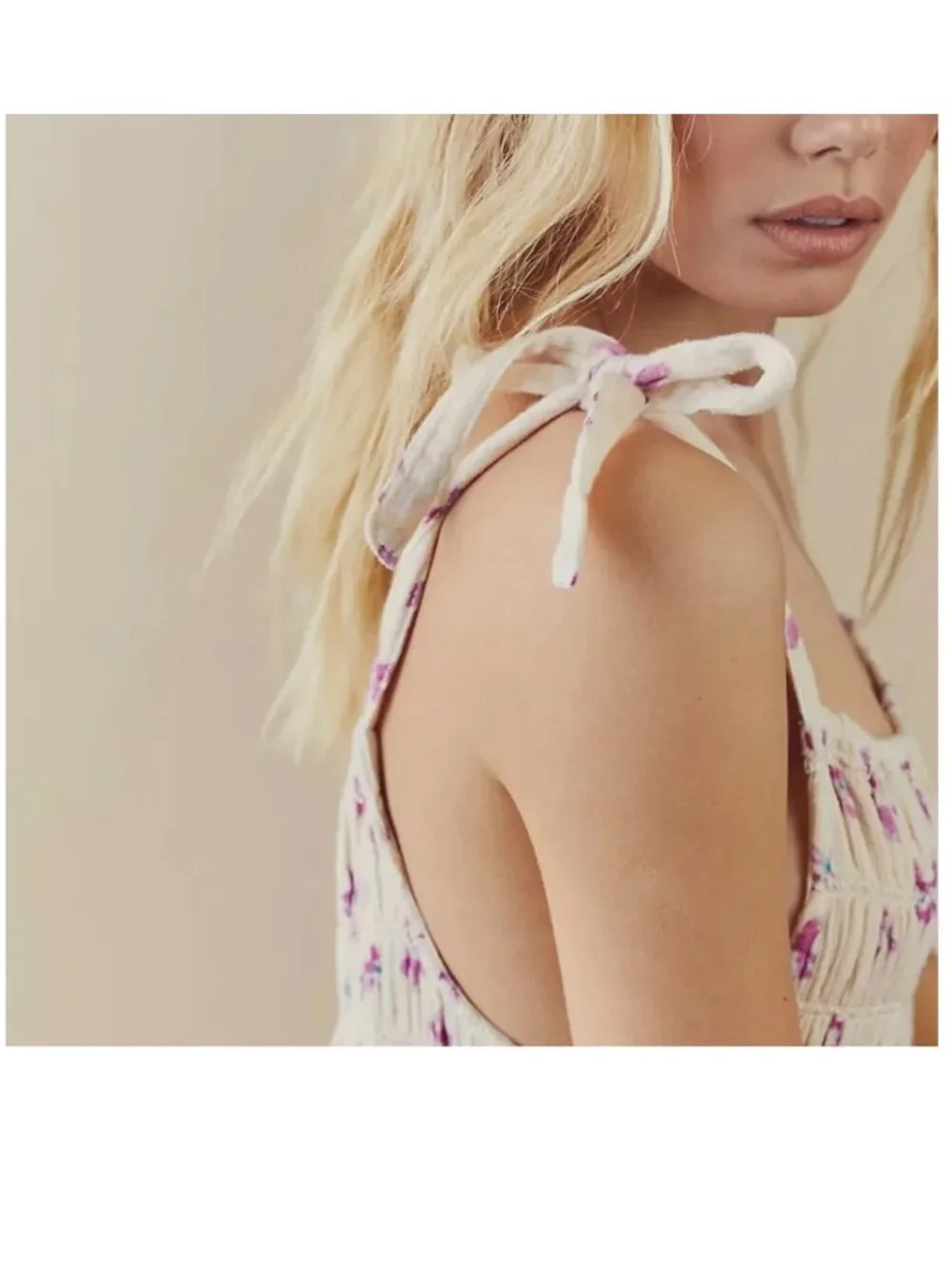 Free People Azure Midi Dress Floral Smocked Cotton Tie Strap Boho Sundress M - Picture 3 of 14